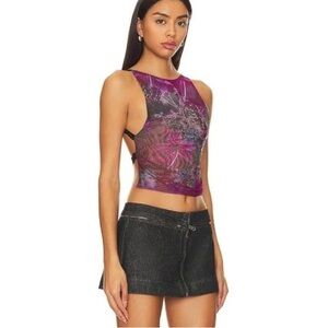 NWT JADED LONDON Backless Hotfix Mesh Purple Top Size 6